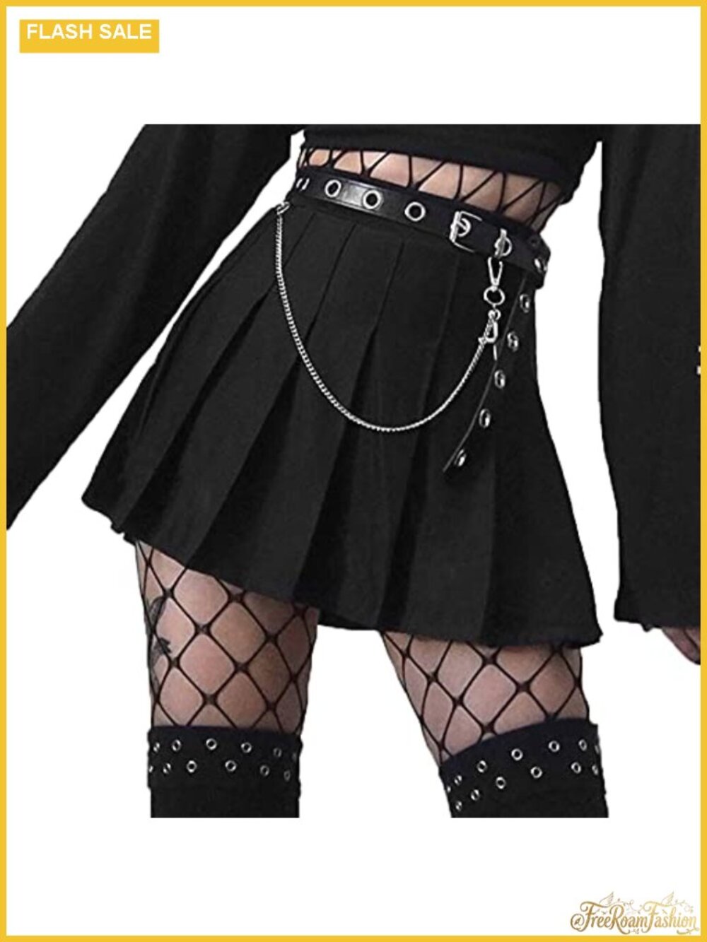 Pleated Mini Skort with Belt High Waist A-Line Goth Punk Y2K